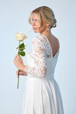 Roman Petite Ivory Lace Bodice Tie Waist Dress
