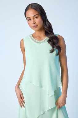 Roman Petite Mint Trim Layer Shift Dress