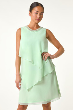 Roman Petite Mint Trim Layer Shift Dress