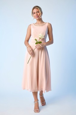 Roman Petite Light Pink Neck Trim Ruched Midi Dress
