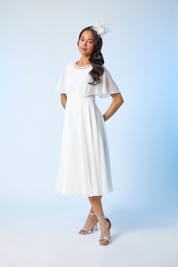 Roman Petite Trim Neck Short Sleeve Dress