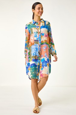 Roman Abstract Collared Shirt Dress