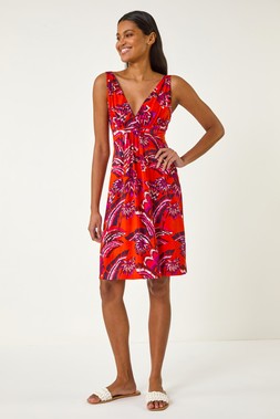 Roman Abstract Print V-Neck Stretch Dress