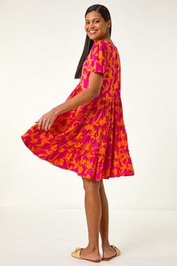 Roman Fuchsia Shadow Floral Tiered Smock Dress