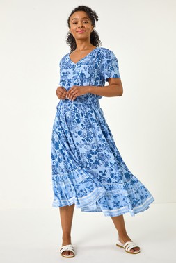 Roman Petite Blue Floral Border Midi