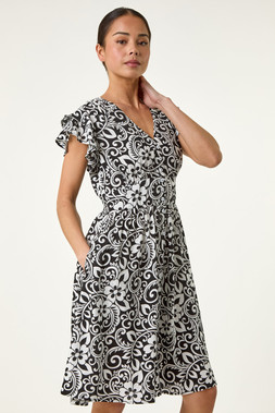 Roman Petite Floral Button Frill Dress