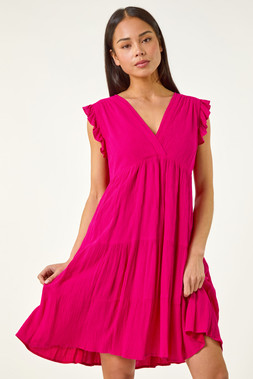 Roman Petite Fuchsia Frill Short Dress