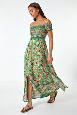 Roman Petite Abstract Bardot Midi Dress
