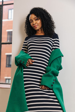 Roman Petite Stripe Knitted Midi Dress