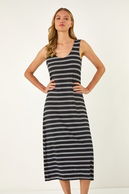 Roman Stripe Cross Back Stretch Maxi Dress