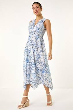 Roman Floral Twist Midi Dress