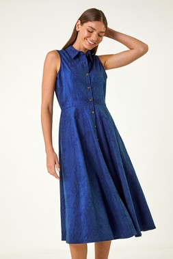 Roman Embroidered Buttoned Midi Dress