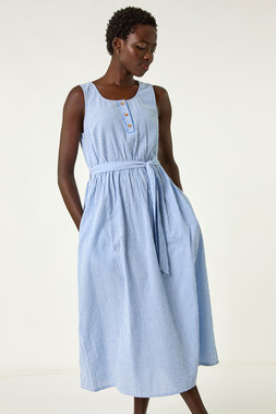 Roman Pinstripe Belted Midi Dress