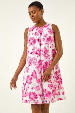 Roman Floral Print Lace Swing Stretch Dress