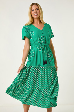 Roman Petite Green Floral Print Midi Dress