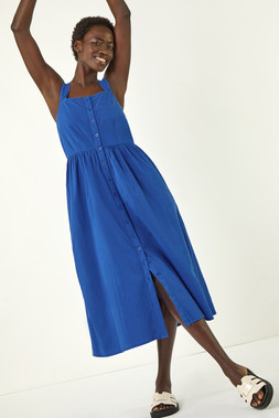 Roman Seersucker Button Midi Sundress