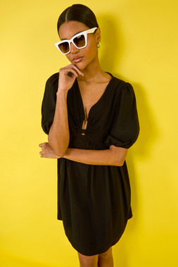 Roman Ring Detail V-Neck Gathered Dress