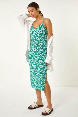Roman Green Floral Strappy Midi Dress