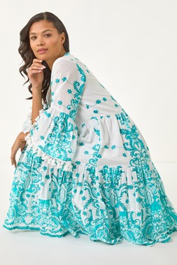 Roman Embroidery Bead Detail Smock Dress