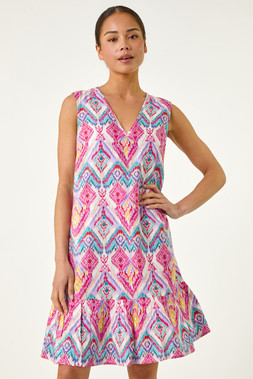 Roman Petite Pink Frill Hem V-Neck Dress