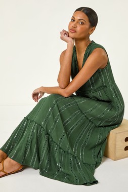 Roman Sequin Tiered Maxi Dress