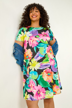 Roman Curve Green Leaf Stretch Pocket Dress