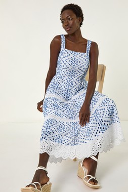 Roman Broderie Strap Detail Midi Dress