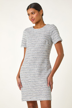 Roman Ivory Textured Stretch Shift Dress