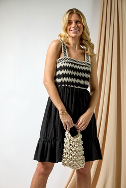 Roman Petite Black Crochet Bodice Dress