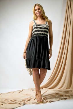 Roman Petite Black Crochet Bodice Dress