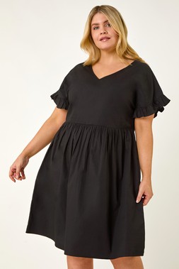 Roman Curve Black Frill Sleeve Woven Dress