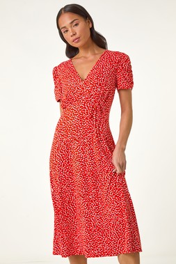 Roman Petite Red Floral Ditsy Stretch Dress