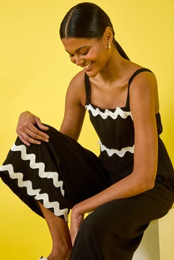 Roman Black Ric Rac Jumpsuit