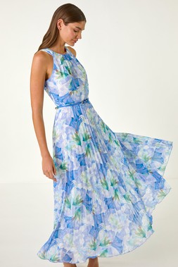 Roman Floral Print Pleated Maxi Dress