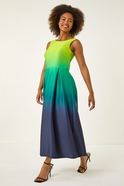 Roman Green Ombre Pocket Stretch Midi Dress