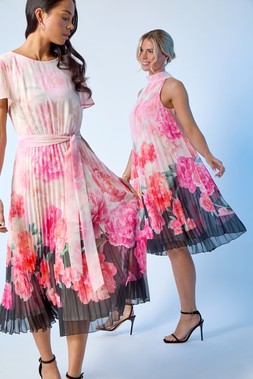 Roman Petite Coral Floral Pleated Midi Dress & Roman Petite Coral Floral Halter Pleat Dress