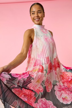 Roman Petite Floral Halter Pleat Dress