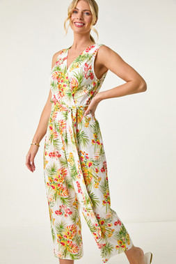 Roman Petite Leaf Border Print Jumpsuit
