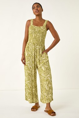Roman Paisley Print Cropped Jumpsuit