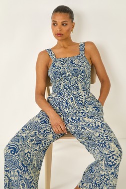 Roman Paisley Print Cropped Jumpsuit