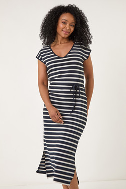 Roman Petite Stripe Stretch Midi Dress