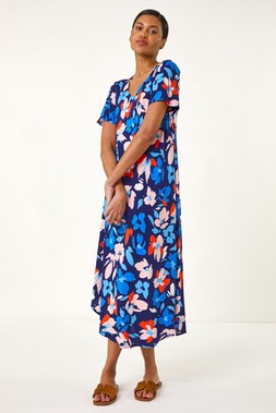 Roman Floral Asymmetric T-Shirt Dress