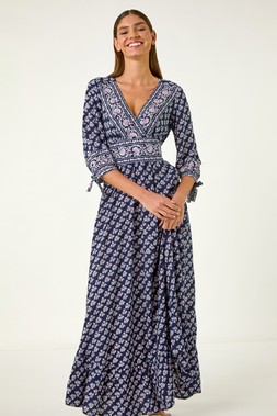 Roman Pink Floral Border Print Maxi Dress
