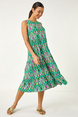 Roman Abstract Print Smock Midi Dress