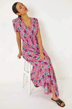 Roman lkat Print Button Through Maxi Dress