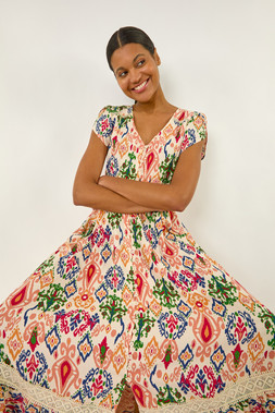 Roman Abstract Button Through Midi Dress