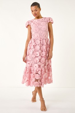 Roman Light Pink Crochet Lace Dress