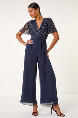 Roman Embellished Beaded V-Neck Jumpsuit