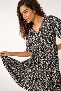 Roman Black Aztec Tie Front Smock Dress