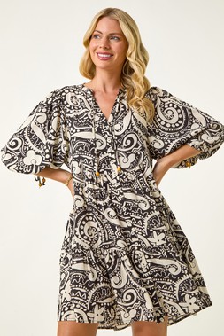 Roman Petite Print Button Smock Dress